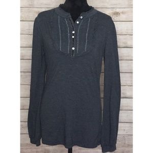 Gray Long Sleeve Ruffle Top With Buttons